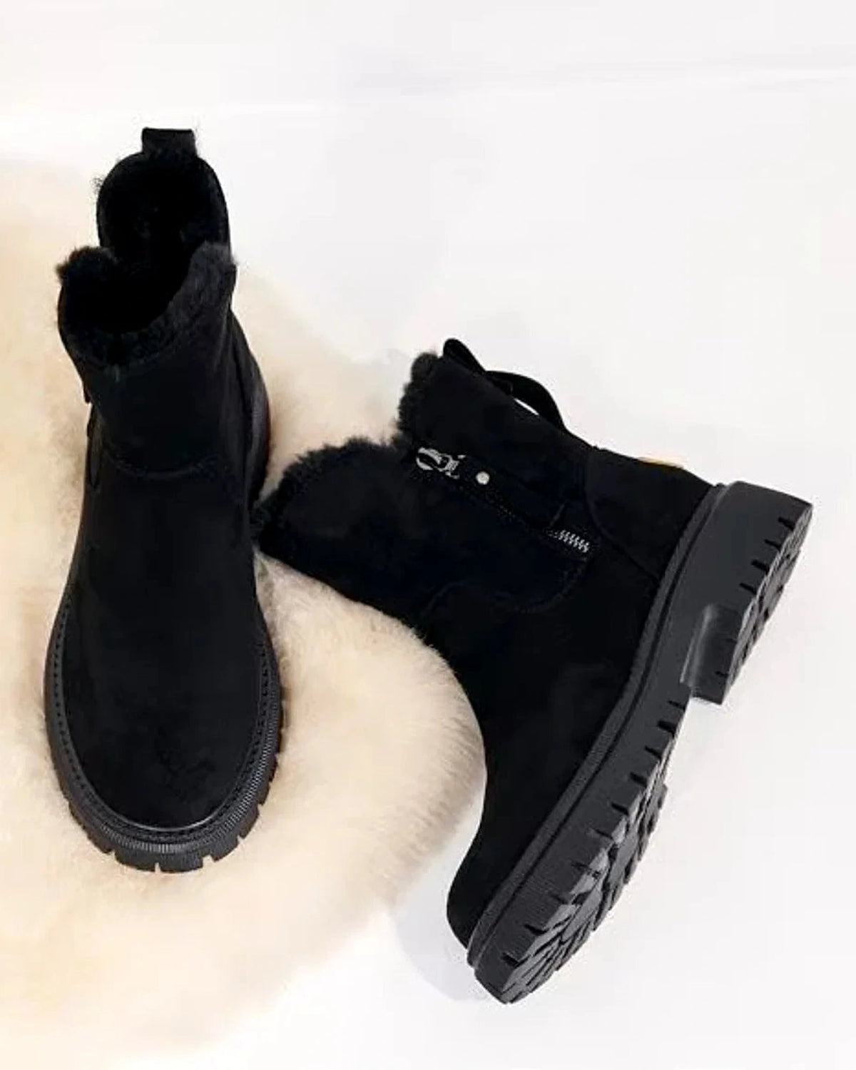 Women's Winter Ankle Boots with Faux Fur Lining and Chunky Sole, Suede-Effect Finish – Bianca