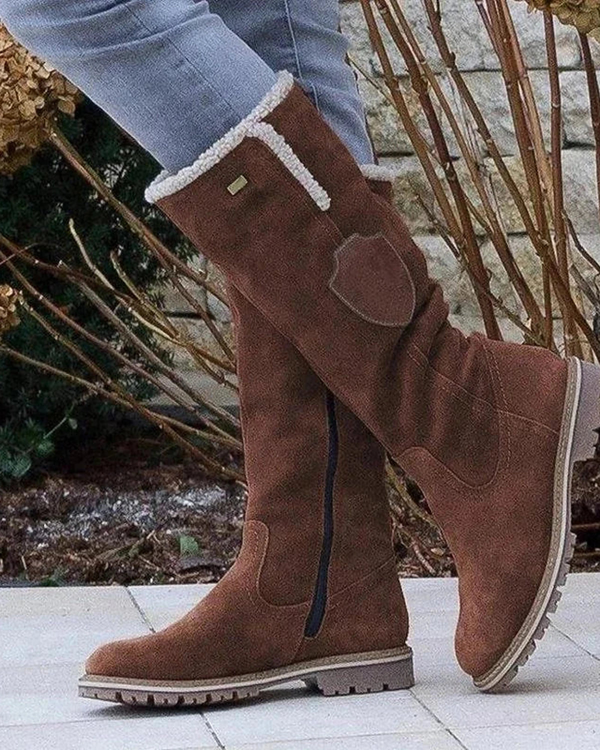 Women's Suede Flat Knee High Winter Boots with Shearling-Effect Cuff – Heidi Lou