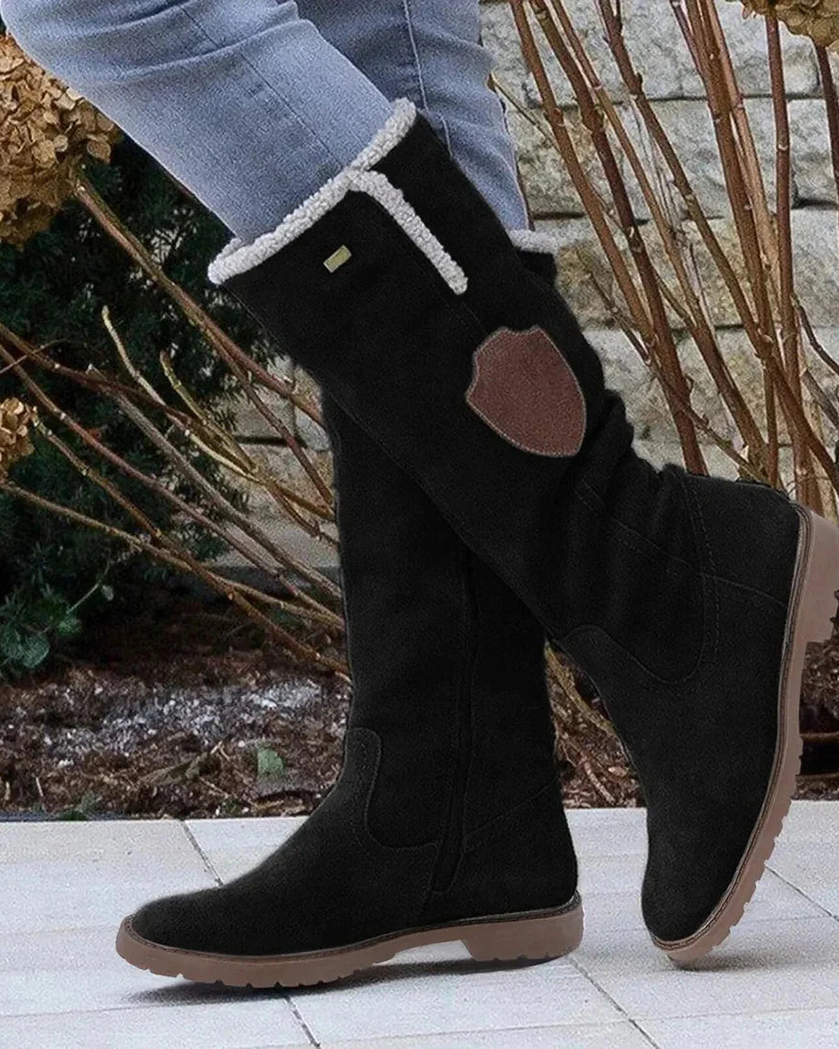 Women's Suede Flat Knee High Winter Boots with Shearling-Effect Cuff – Heidi Lou