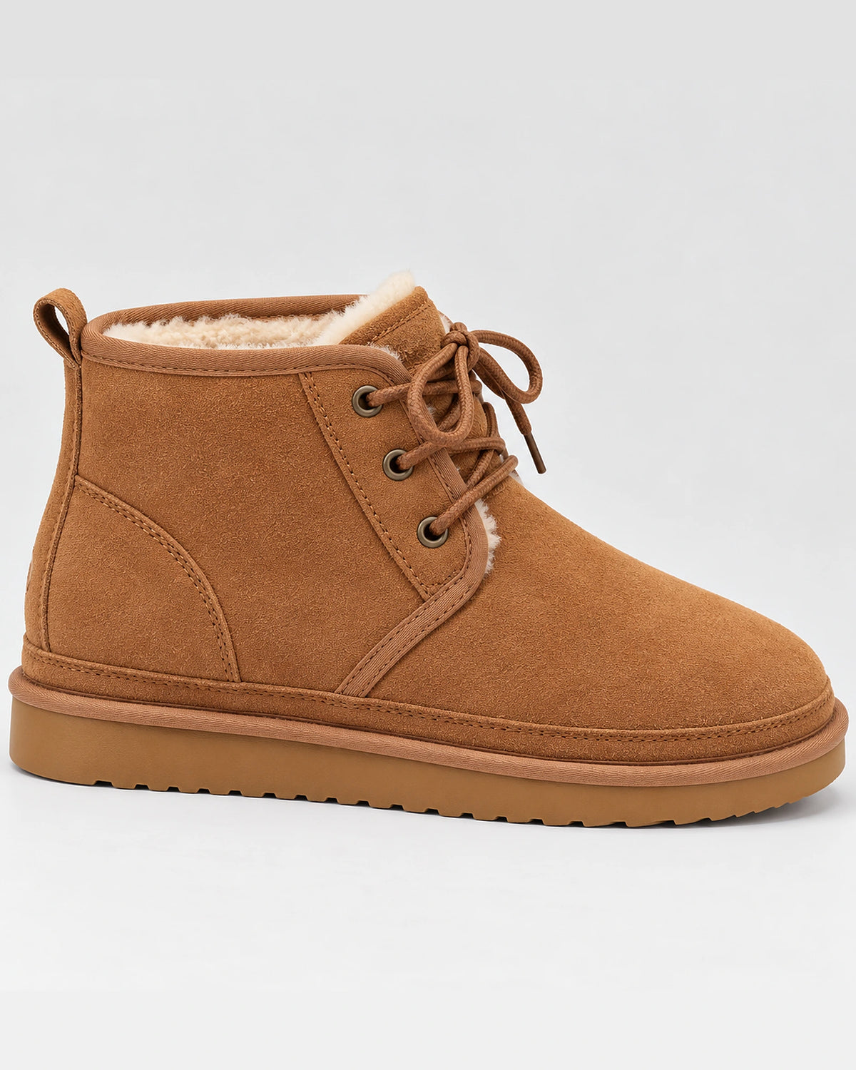 Women's Brown Suede Ankle Boots with Lace-Up Fastening and Faux Fur Lining for Winter – Nadia