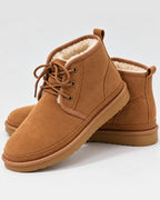 Women's Brown Suede Ankle Boots with Lace-Up Fastening and Faux Fur Lining for Winter – Nadia