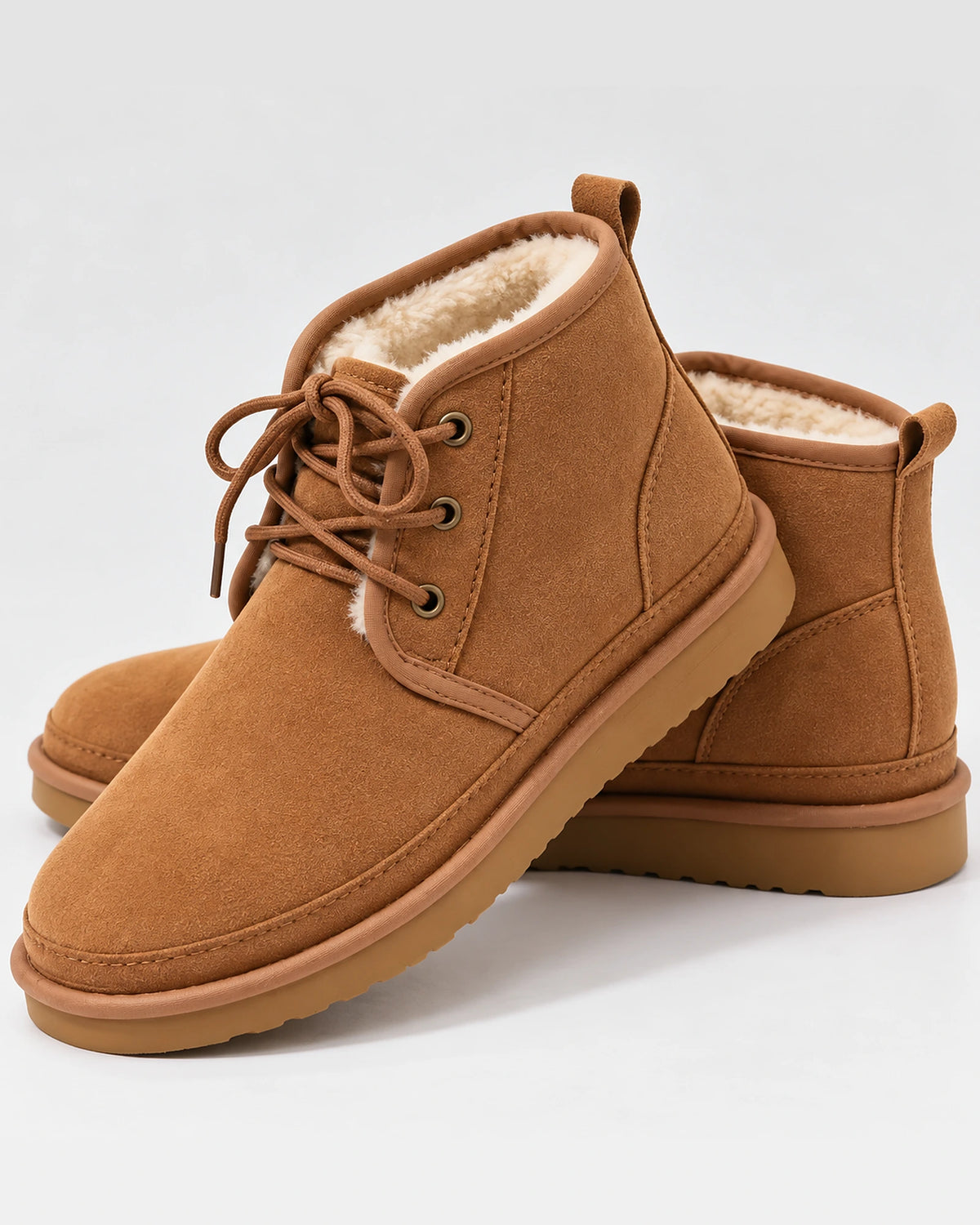 Women's Brown Suede Ankle Boots with Lace-Up Fastening and Faux Fur Lining for Winter – Nadia