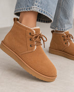 Women's Brown Suede Ankle Boots with Lace-Up Fastening and Faux Fur Lining for Winter – Nadia