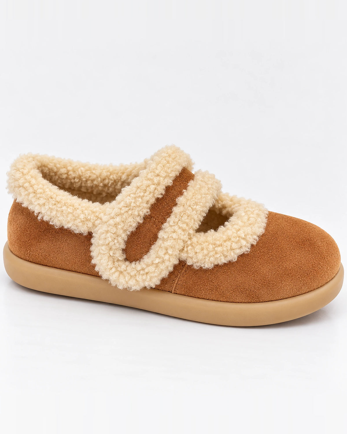 Women's Slippers with Fluffy Faux Fur Trim, Suede Mary Jane Shoes for Winter – Selena