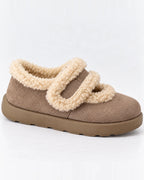 Women's Slippers with Fluffy Faux Fur Trim, Suede Mary Jane Shoes for Winter – Selena