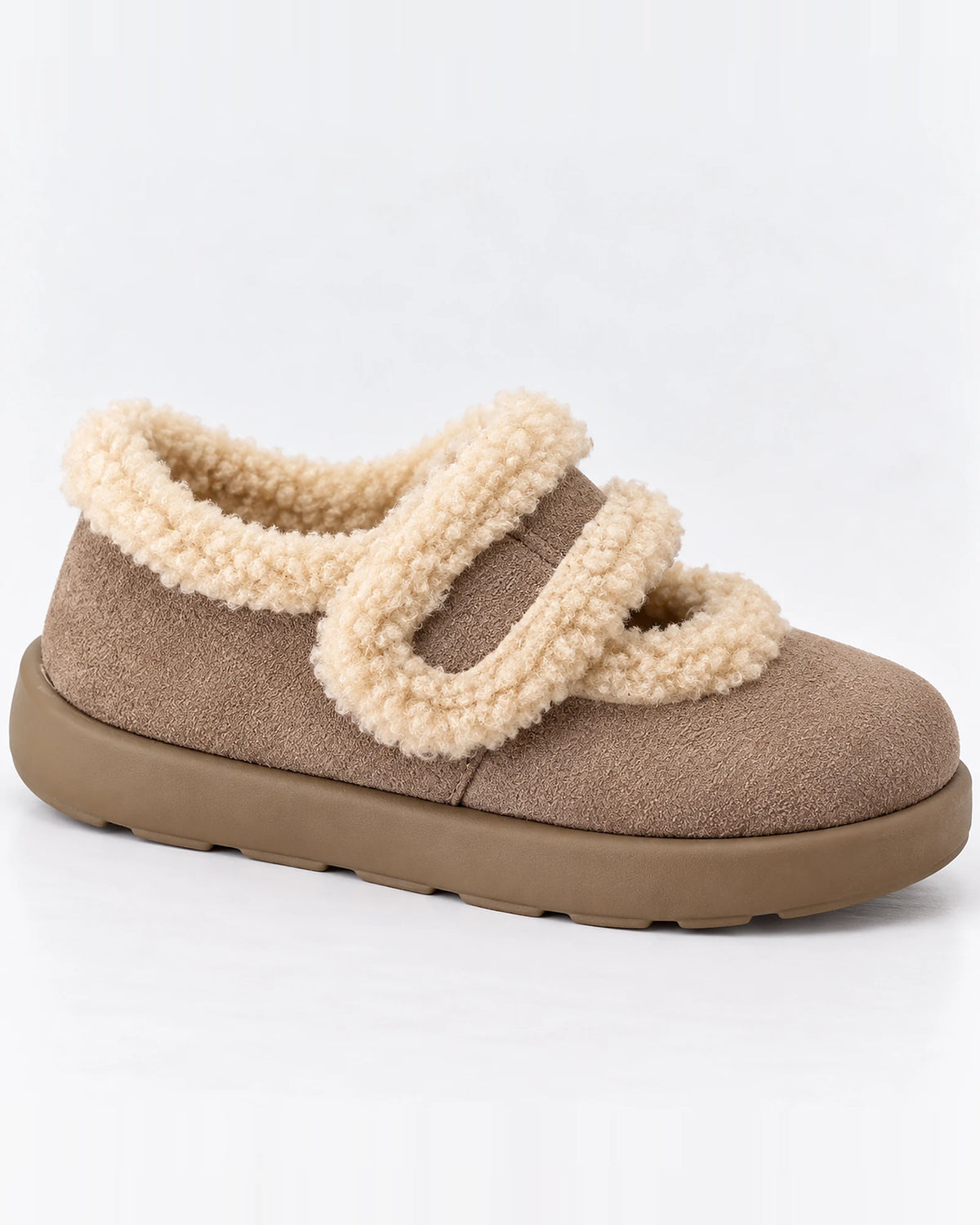 Women's Slippers with Fluffy Faux Fur Trim, Suede Mary Jane Shoes for Winter – Selena