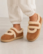 Women's Slippers with Fluffy Faux Fur Trim, Suede Mary Jane Shoes for Winter – Selena