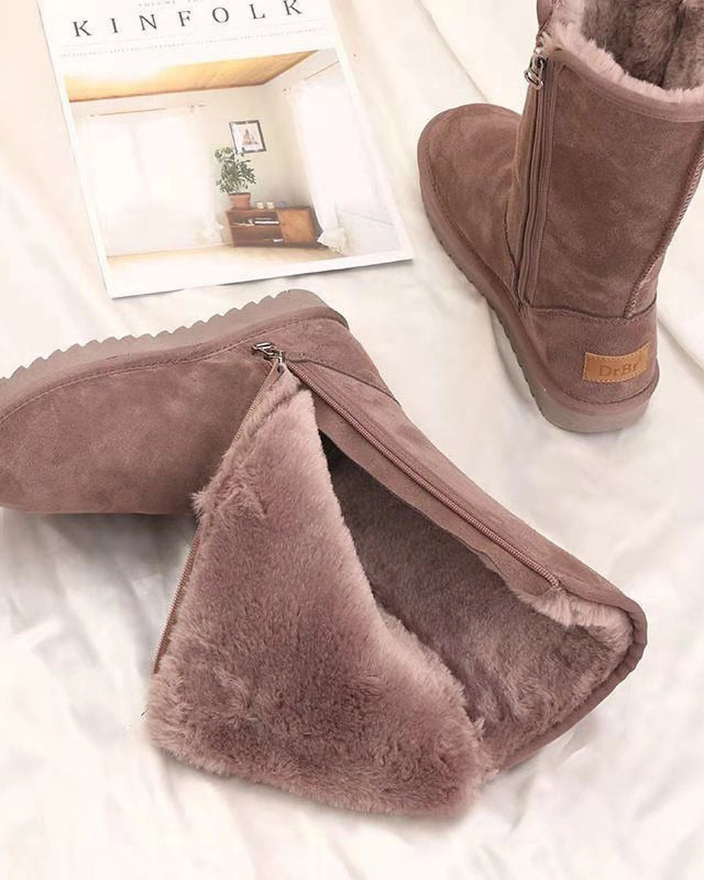 Women's Suede Mid-Calf Winter Boots with Faux Fur Lining – Ella Mae