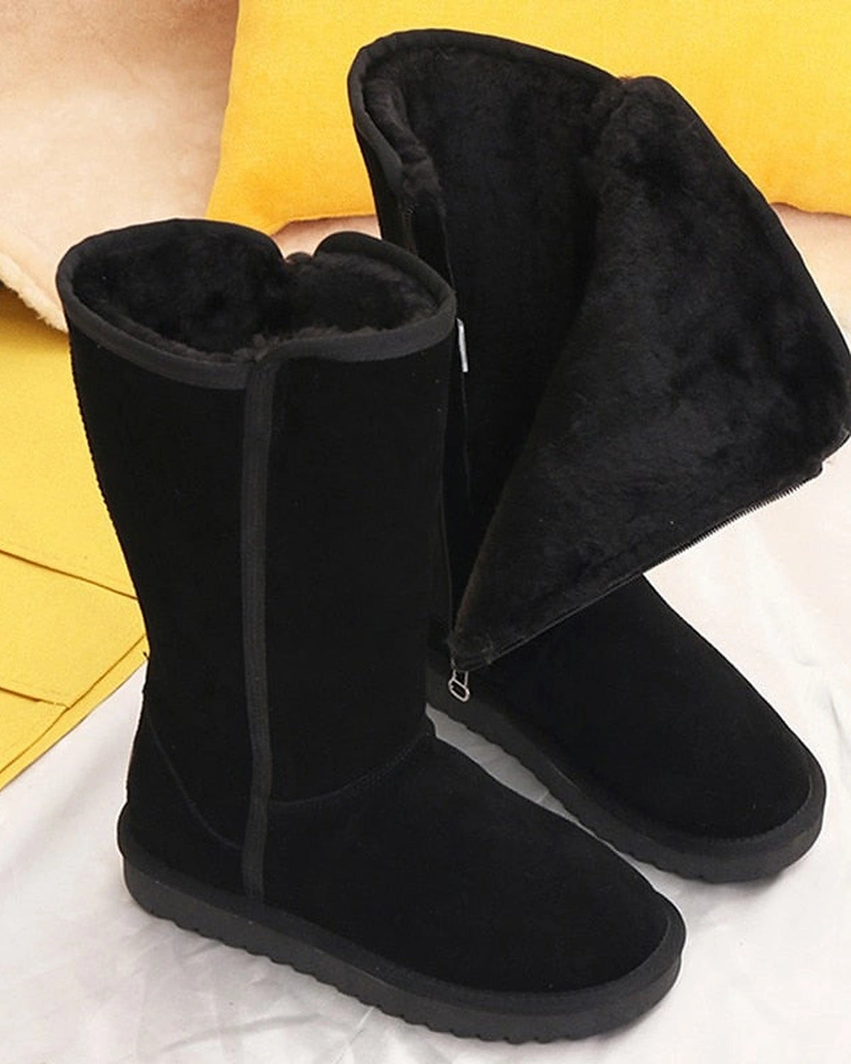 Women's Suede Mid-Calf Winter Boots with Faux Fur Lining – Ella Mae