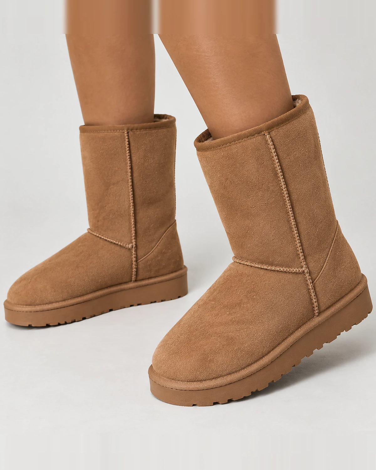 Women's Winter Boots in Suede-Look Mid-Calf Style with Stitched Seam Detail – Ursula