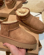 Women's Suede Platform Ankle Boots with Fur Lined Collar – Jessa Belle