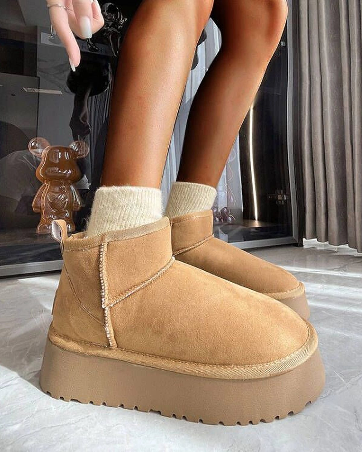 Women's Suede Platform Ankle Boots with Fur Lined Collar – Jessa Belle