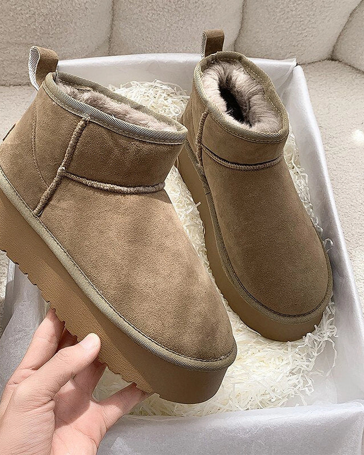 Women's Suede Platform Ankle Boots with Fur Lined Collar – Jessa Belle