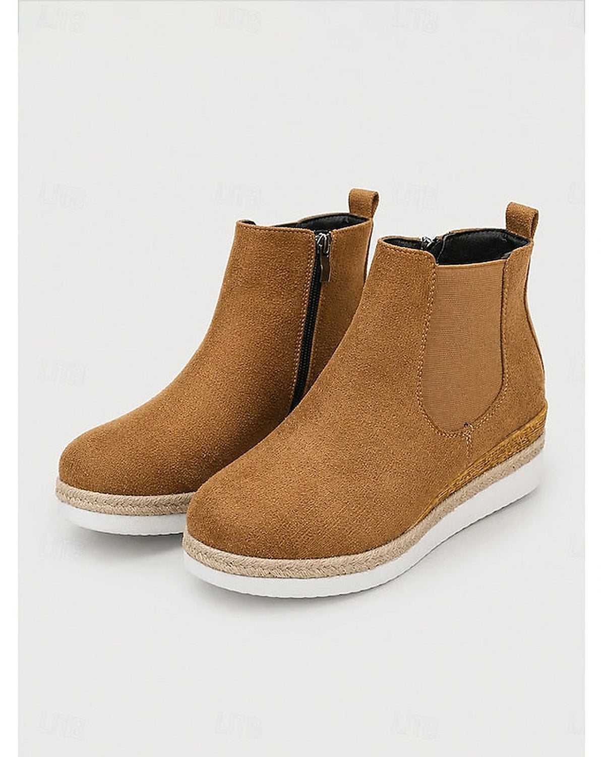 Women's Suede Platform Chelsea Wedge Boots with Woven Sole Trim – Gwen Mae