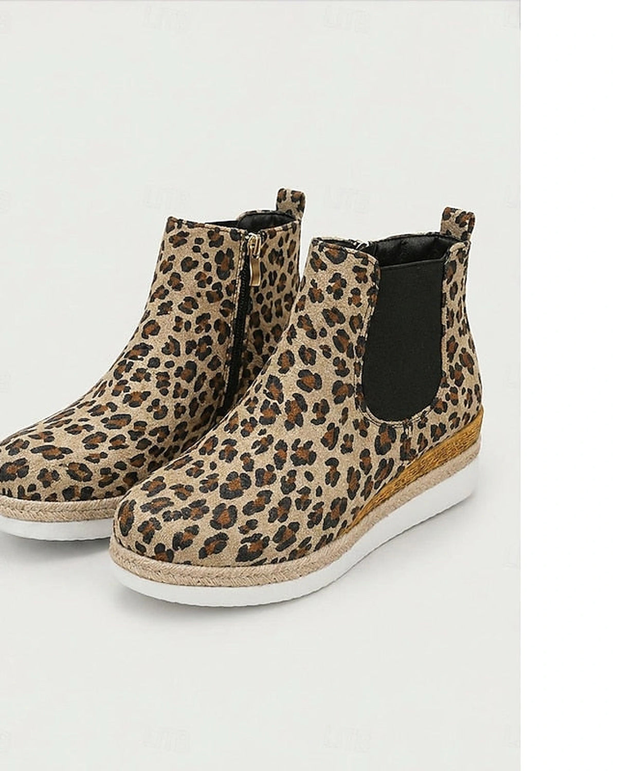 Women's Suede Platform Chelsea Wedge Boots with Woven Sole Trim – Gwen Mae