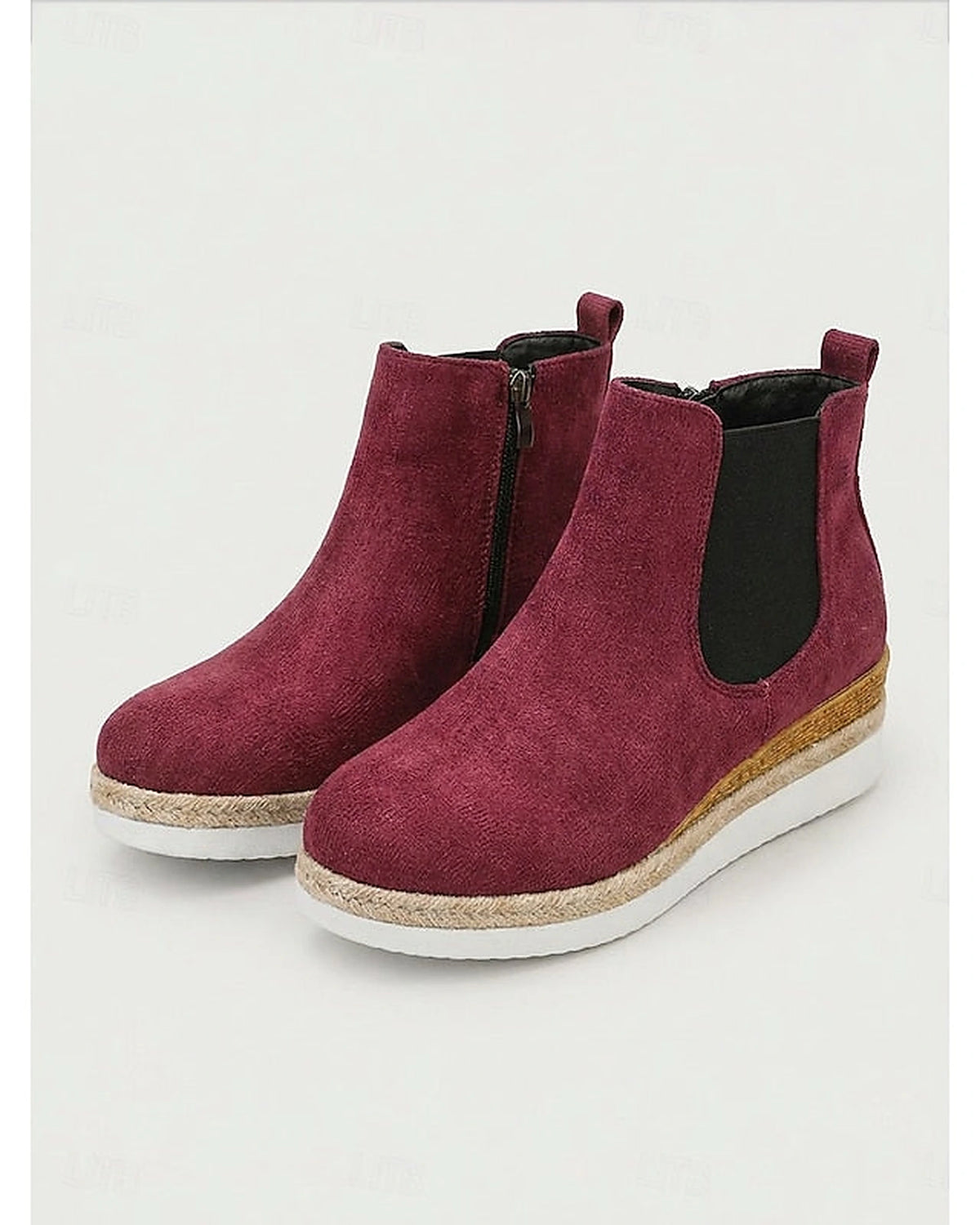 Women's Suede Platform Chelsea Wedge Boots with Woven Sole Trim – Gwen Mae