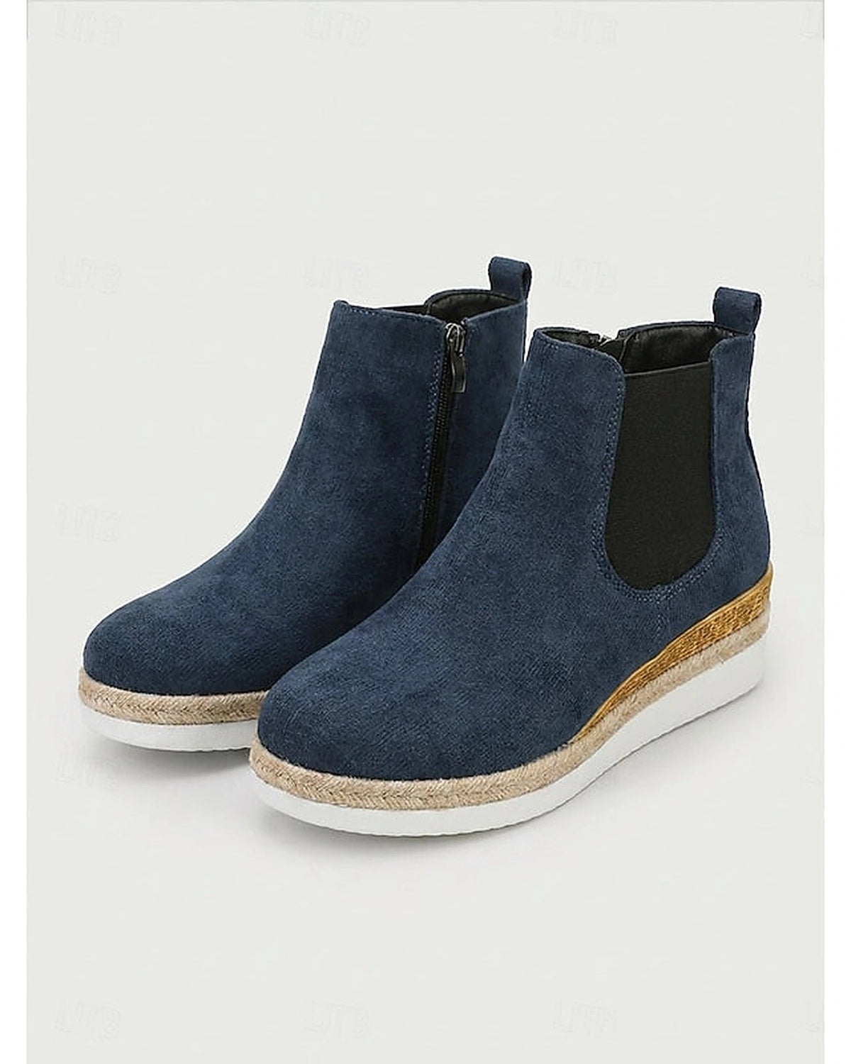 Women's Suede Platform Chelsea Wedge Boots with Woven Sole Trim – Gwen Mae