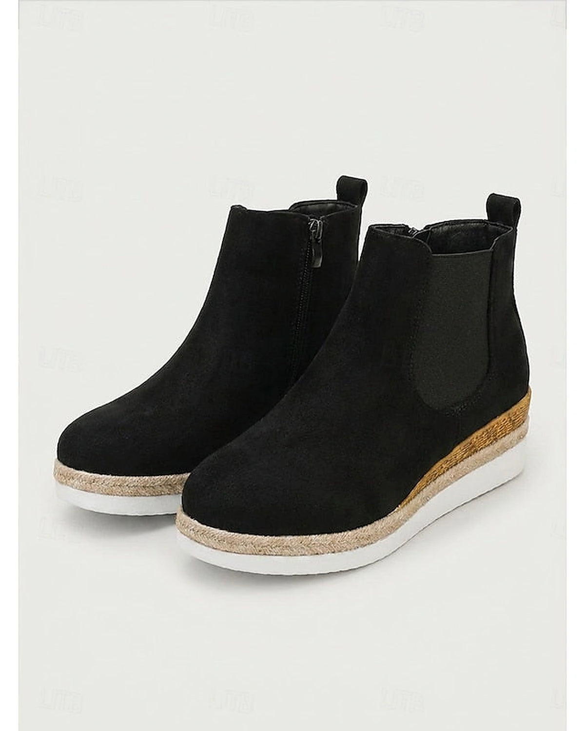 Women's Suede Platform Chelsea Wedge Boots with Woven Sole Trim – Gwen Mae