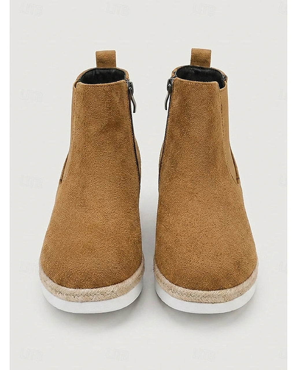 Women's Suede Platform Chelsea Wedge Boots with Woven Sole Trim – Gwen Mae