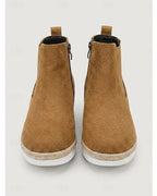 Women's Suede Platform Chelsea Wedge Boots with Woven Sole Trim – Gwen Mae