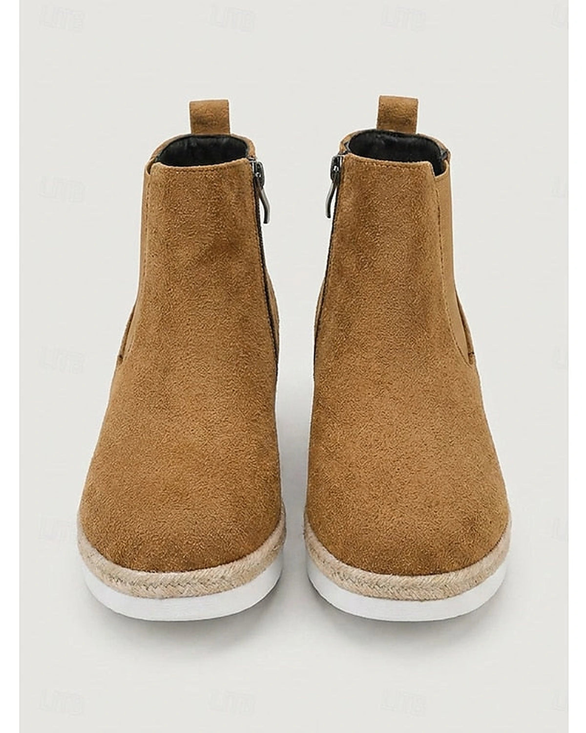 Women's Suede Platform Chelsea Wedge Boots with Woven Sole Trim – Gwen Mae