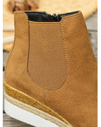 Women's Suede Platform Chelsea Wedge Boots with Woven Sole Trim – Gwen Mae