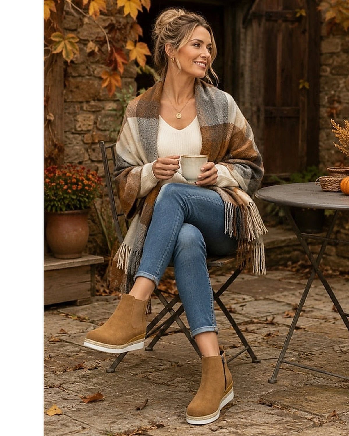 Women's Suede Platform Chelsea Wedge Boots with Woven Sole Trim – Gwen Mae