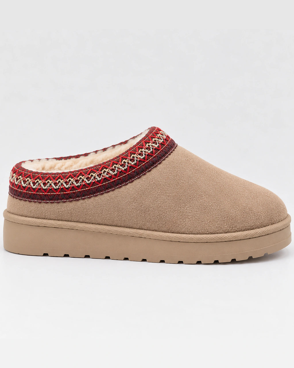 Women's Suede Clogs with Fur Lining and Woven Trim, Slip-On Platform Slippers – Paige