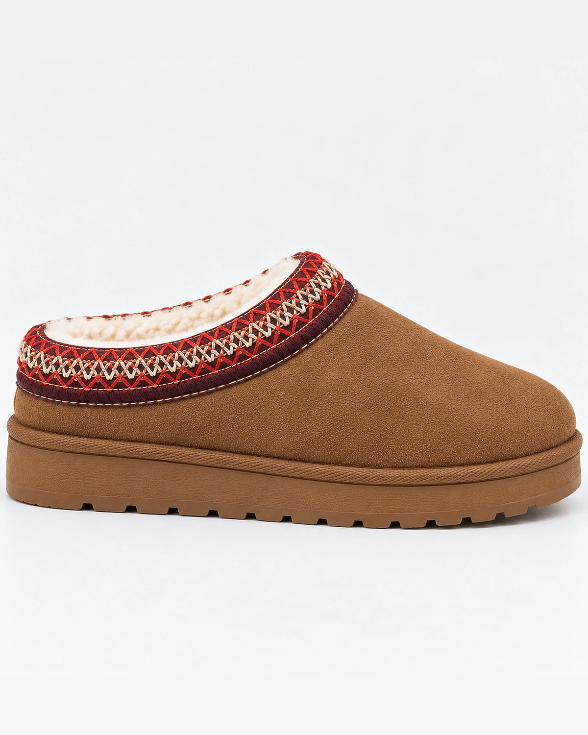 Women's Suede Clogs with Fur Lining and Woven Trim, Slip-On Platform Slippers – Paige