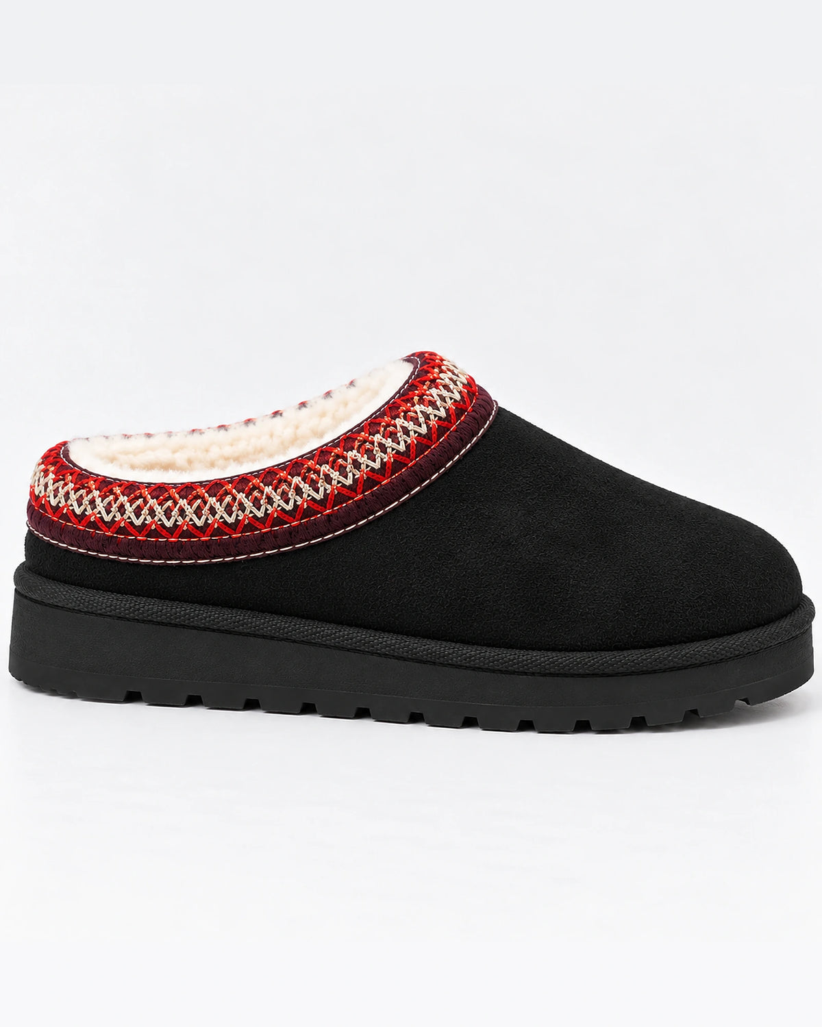 Women's Suede Clogs with Fur Lining and Woven Trim, Slip-On Platform Slippers – Paige