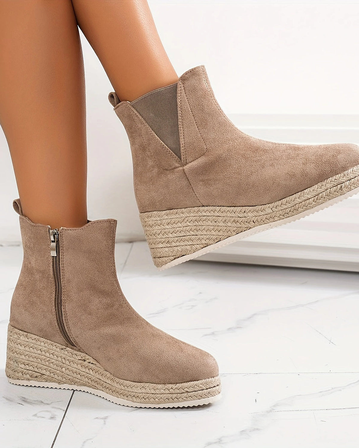 Women's Suede Wedge Chelsea Ankle Boots with Braided Platform Sole – Luna Lou