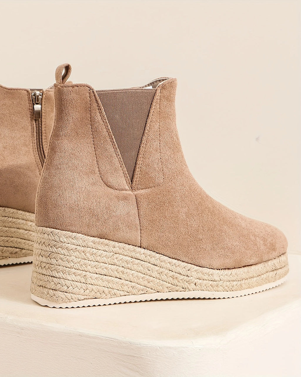 Women's Suede Wedge Chelsea Ankle Boots with Braided Platform Sole – Luna Lou