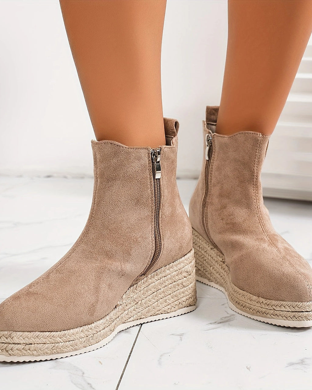 Women's Suede Wedge Chelsea Ankle Boots with Braided Platform Sole – Luna Lou