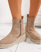 Women's Suede Wedge Chelsea Ankle Boots with Braided Platform Sole – Luna Lou