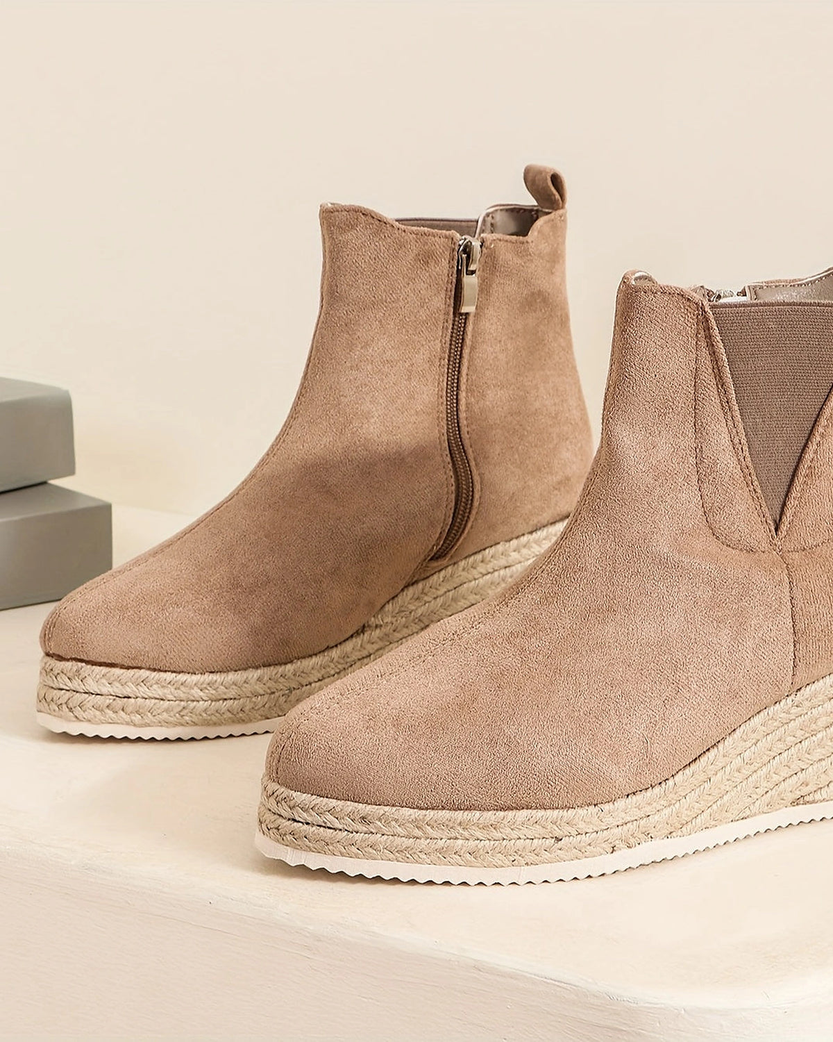 Women's Suede Wedge Chelsea Ankle Boots with Braided Platform Sole – Luna Lou