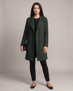 Women's Double Breasted Coat with Notched Lapel and Turned-Back Cuffs, Midi Length – Jane