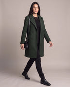 Women's Double Breasted Coat with Notched Lapel and Turned-Back Cuffs, Midi Length – Jane