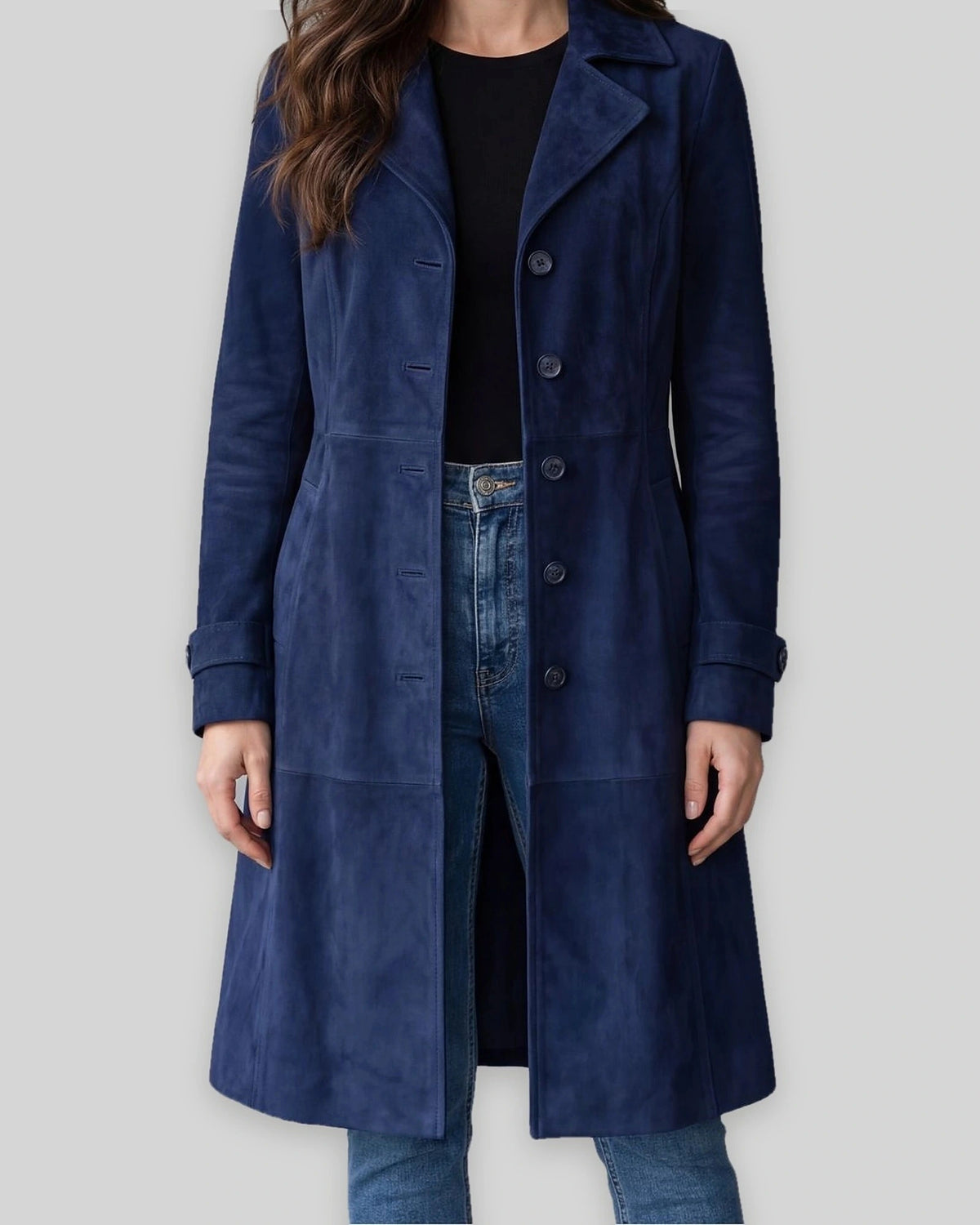 Women's Winter Coat in Tailored Longline Faux Suede with Side Pockets – Lottie Jane