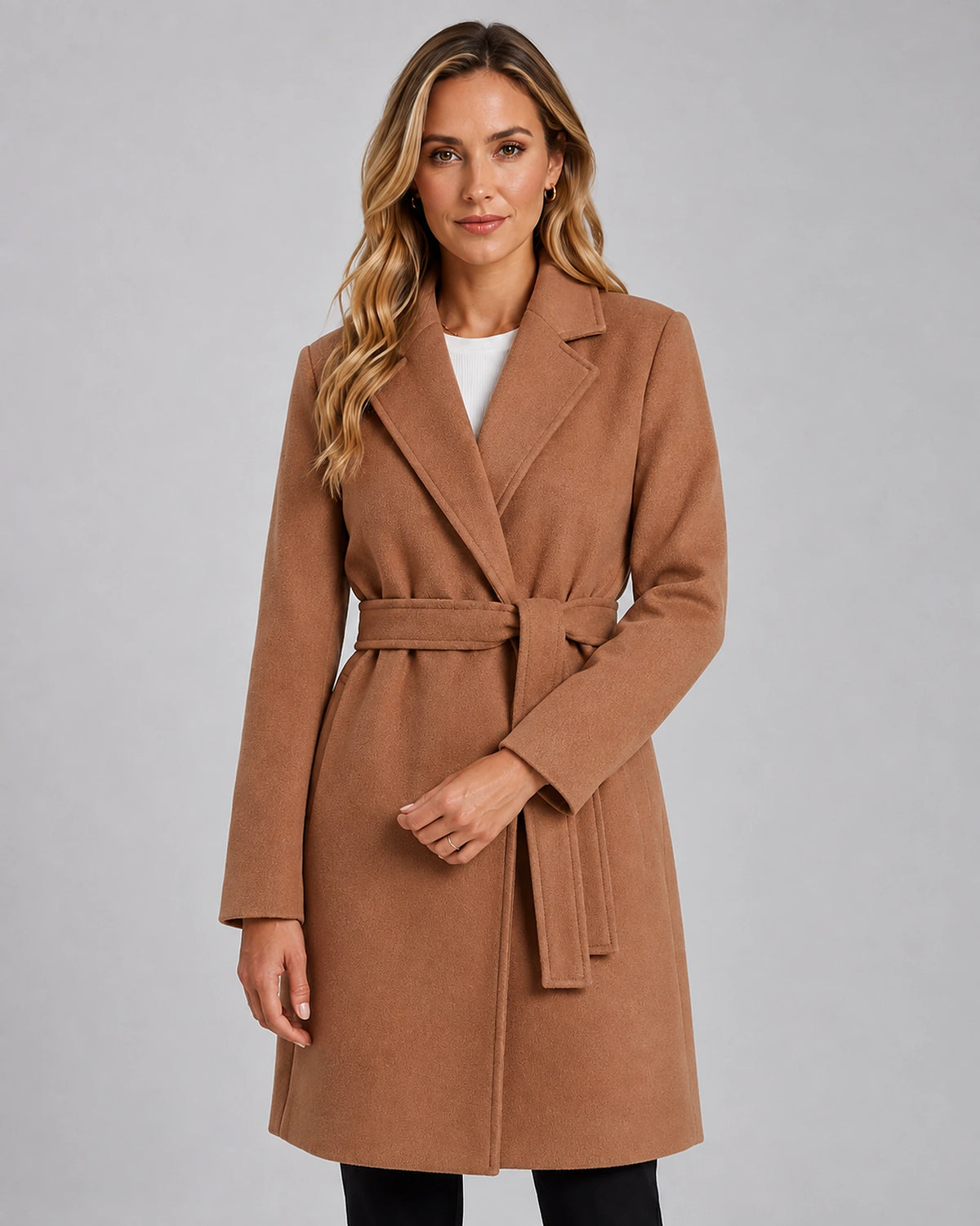 Women's Coat Tailored Notch Lapel Belted Wrap Coat with Tie Waist, Autumn Winter Coats for Women – Mabel Rose