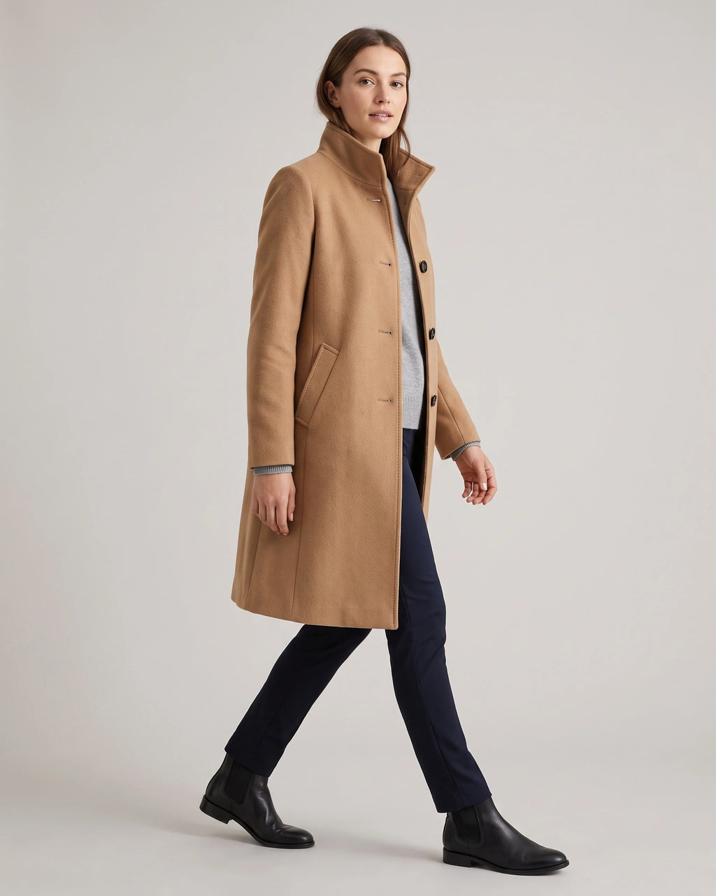 Women's Coat in a Tailored Straight Cut with Button Front and Welt Pockets for Winter – Gemma Jane