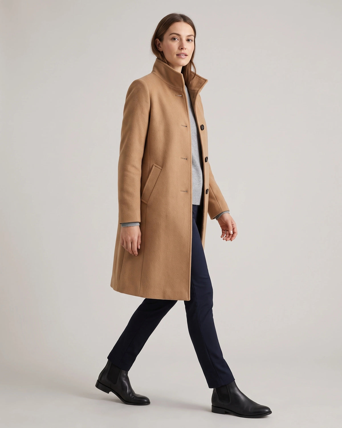 Women's Coat in a Tailored Straight Cut with Button Front and Welt Pockets for Winter – Gemma Jane