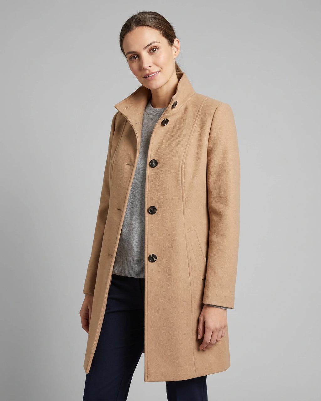 Women's Coat in a Tailored Straight Cut with Button Front and Welt Pockets for Winter – Gemma Jane