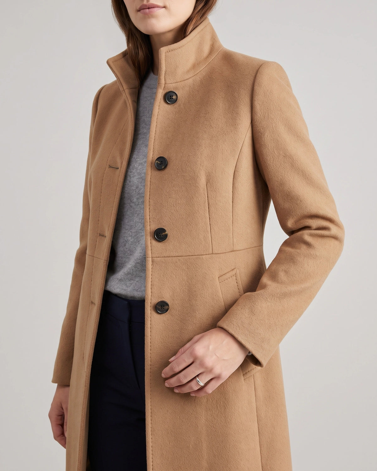 Women's Coat in a Tailored Straight Cut with Button Front and Welt Pockets for Winter – Gemma Jane