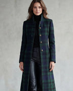 Women's Coat for Women, Tartan Longline Coat with Stand Collar, Black Watch Tartan Coat – Mabel Mae