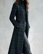 Women's Coat for Women, Tartan Longline Coat with Stand Collar, Black Watch Tartan Coat – Mabel Mae