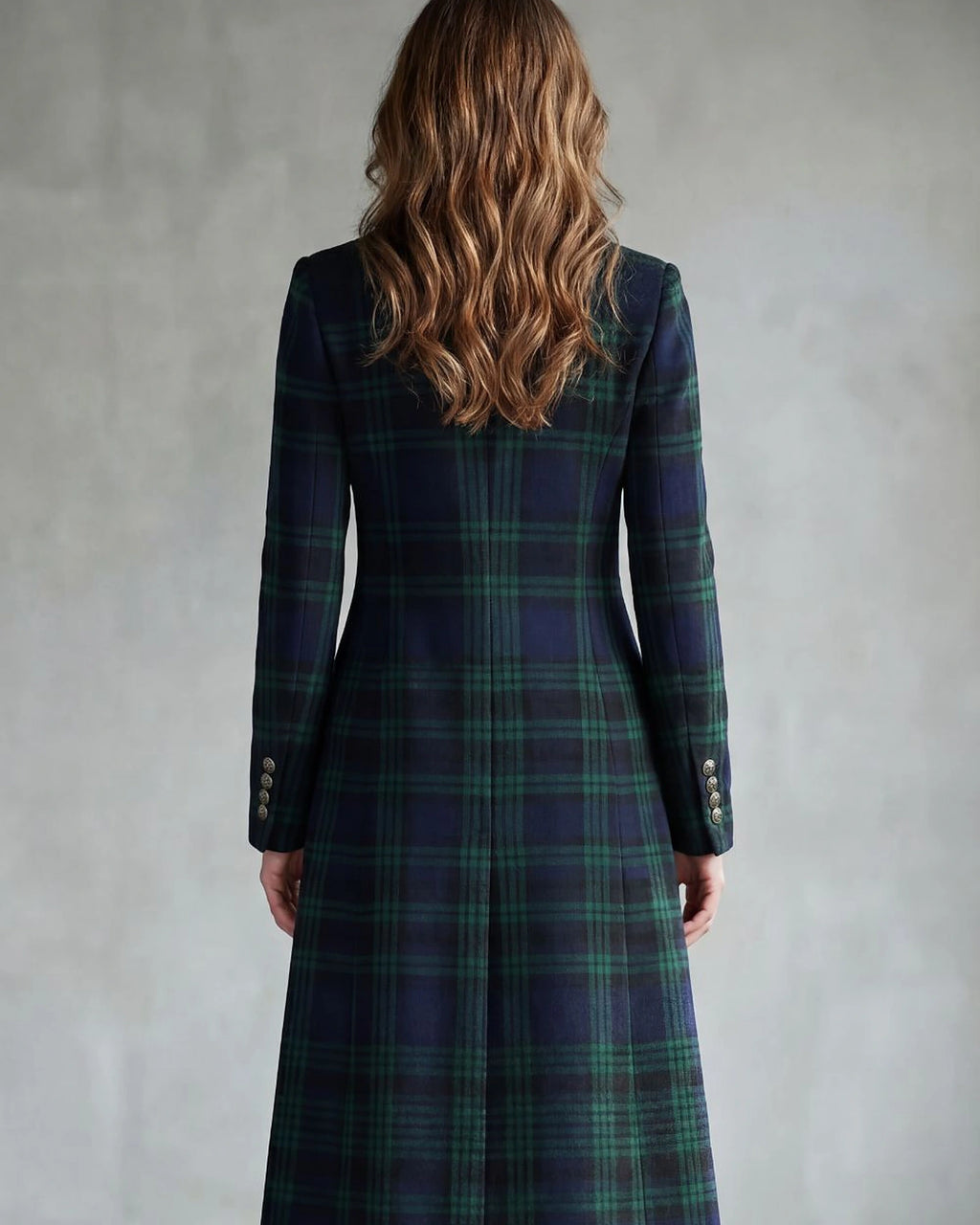 Women's Coat for Women, Tartan Longline Coat with Stand Collar, Black Watch Tartan Coat – Mabel Mae
