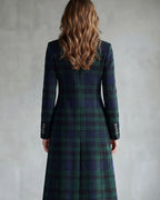 Women's Coat for Women, Tartan Longline Coat with Stand Collar, Black Watch Tartan Coat – Mabel Mae
