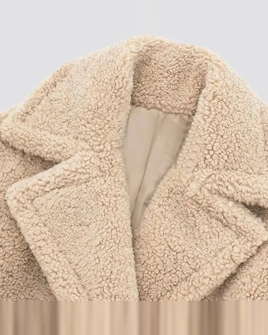 Women's Teddy Coat, Longline Double-Breasted Faux Fur Coat with Oversized Lapel Collar – Poppy