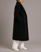 Women's Teddy Coat, Longline Double-Breasted Faux Fur Coat with Oversized Lapel Collar – Poppy