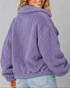 Women's Fleece Jacket in Teddy Fleece with Wide Collar and Chest Flap Pockets, Relaxed Fit – Orla